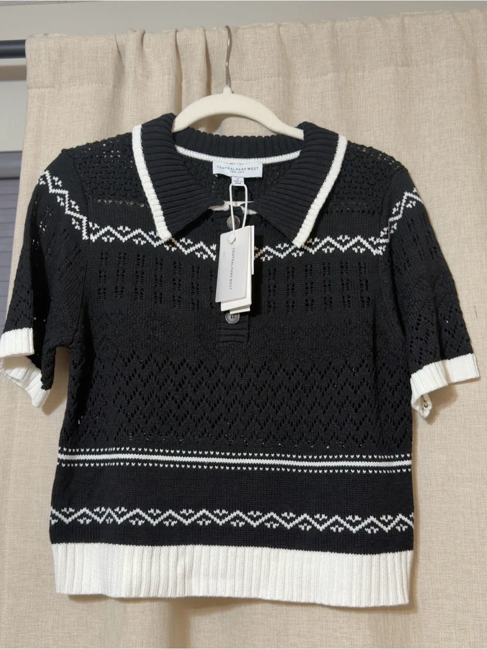 Central Park West Black Knit Polo with White Trim - Picture 5 of 6